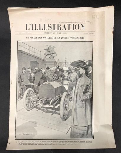 null l'Illustration, 24 mai 1903
Le pesage des voitures de la course Paris / Madrid...