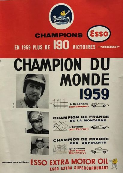  ESSO champion du monde 1959 PEM - Imp S.A Courbet Paris - entoilée 78,5x36 cm