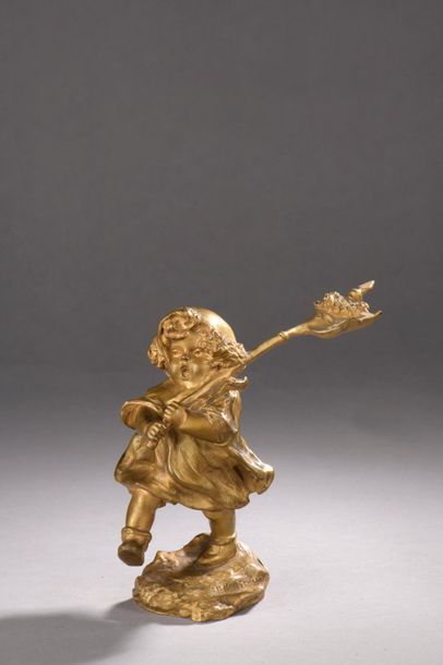 null Charles KORSCHANN (1872-1943) 
Sculpture en bronze doré figurant une enfant...