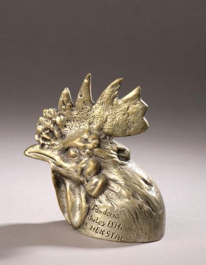 null Tête de coq en bronze argenté 
Fonderie Jules d'Hour Herstal, H : 11 cm