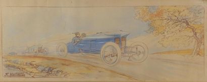 null MONTAUT (XIX - XXe siècle) 
Coupe des voiturettes, 1906 
Lithographie en couleurs...