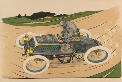 null Lot de cinq lithographies automobiles, vers 1900, en l'état