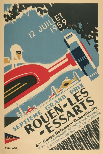 null P. OLIVER (Xxe siècle) 
Septième Grand Prix Rouen-Les-Essarts, 1959
58 x 49...
