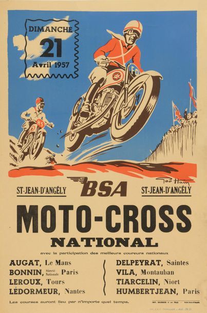 null Lot de quatres affiches BSA, entoilées : 
- "Fred RIST" 
- "Moto - Cross Champions...