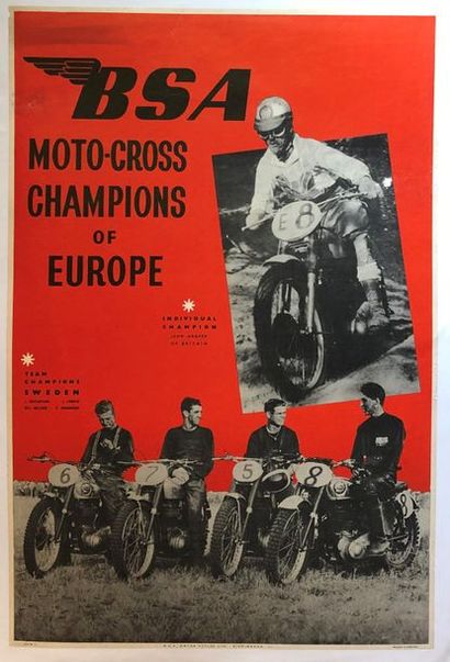 null Lot de quatres affiches BSA, entoilées : 
- "Fred RIST" 
- "Moto - Cross Champions...