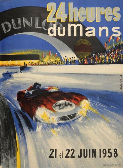 null Lot de quatre affiches, en l'état, comprenant : 
24 Heures du Mans 1958, Beligond,...