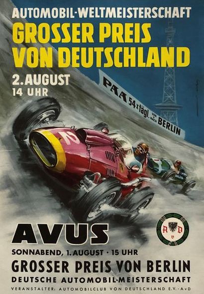  AVUS Grand Prix d'Allemagne 2 août Grand prix de Berlin 1er août Entoilée, 51x38,5...