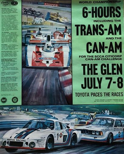 null Lot de cinq affiches comprenant :
- Watkins Glen Grand Prix 1969
- 6 Hours Trans-Am...
