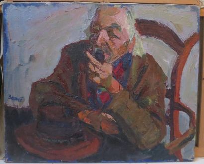 null André BEAUCE (1911-1974)
Nardone dit cacao fumant la pipe
Huile sur toile.
Signée...