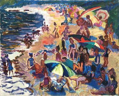 null André BEAUCE (1911-1974)
Sur la plage en été
Huile sur toile.
Signée en bas...