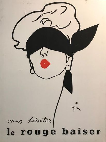 null René GRUAU (1909-2004)
Sans hésiter, Le rouge baiser.
Impression sur toile signée...
