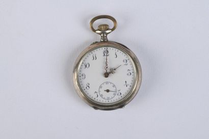 null 
Silver pocket watch, 2nd title 800‰, round shaped, chiselled lid and adorned...