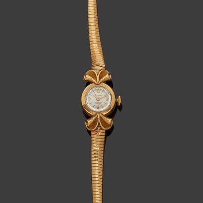 null Montre de poignet pour dame en or jaune, 18k 750‰, cadran rond, font argent,...