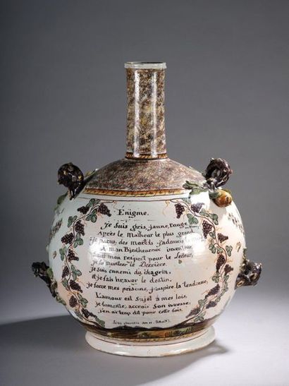 null NEVERS, 19th century, circa 1803

Earthenware BOTTLE with long neck with four...