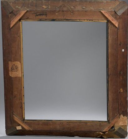 null RARE Rare black lacquered softwood frame with stencilled, gilded decoration...