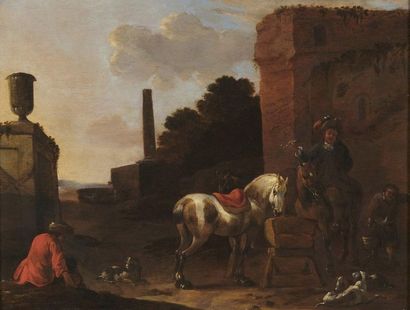 null Attributed to Simon Johannes van DOUW (1630-1677)

Riders at rest

Oak panel...