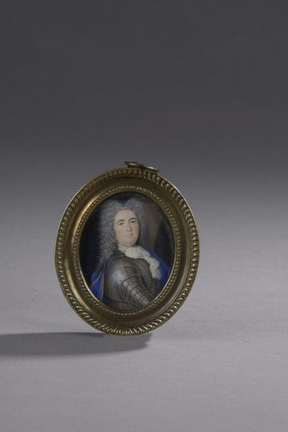 null Oval MINIATURE. Portrait of a gentleman in armour and blue cape. On the back,...