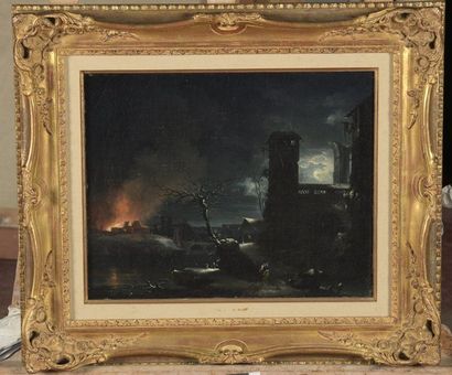 null Attribué à Louis Claude MALBRANCHE (Caen 1790-1838)

Incendie à la pleine lune

Toile.

33,5...