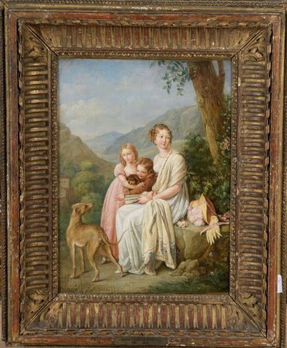 null Suite de Louis Léopold BOILLY (1761-1845)

Jeune femme et ses enfants au lévrier

Huile...