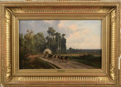 null Alexandre DUBUISSON (1805-1870)

Attelage dans la campagne

Huile sur toile.

Signée...
