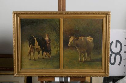 null Alfred Eloi AUTERAUCHE (Paris 1831-1906)

Cow and shepherdess

Cow on pasture

Pair...