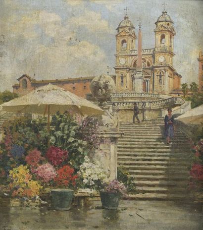 null Filippo ANIVITTI (1876-1955)
Marché au fleurs, Place d’Espagne, Rome
Huile sur...