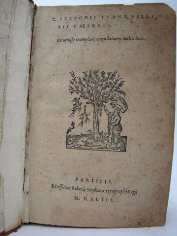 null Caius Suetone Tranquilli. - XII Caesaris. Paris, Robert Estienne, 1543. In-8,...