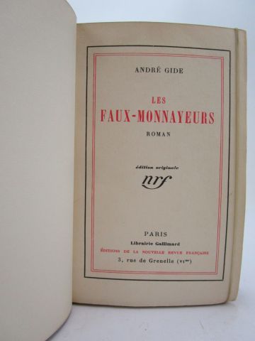 null Gide, André. - Les Faux Monnayeurs. Paris, NRF, 1925. In-16 double-couronne...