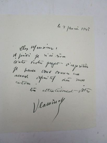 null Vlaminck. - Note autographe signée (2/01/1946) - 6 lignes sur une feuille (245...