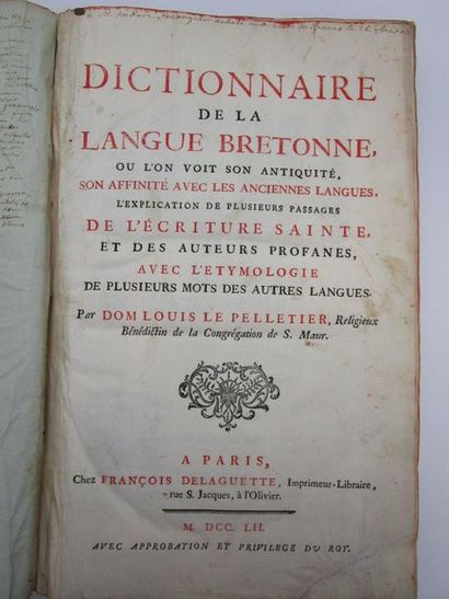 null Le Pelletier, dom Louis. - Dictionnaire de la langue bretonne, où l'on voit...