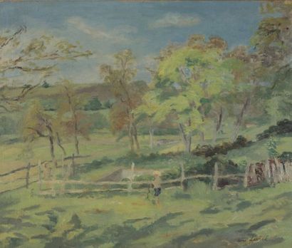  René LEVREL (1900-1981) 
Children in a meadow 
Oil on canvas 
Signed (bottom...