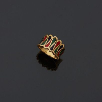  H. STERN 
Harlequin ring in yellow gold, 18k 750‰, enamelled green, red and black....