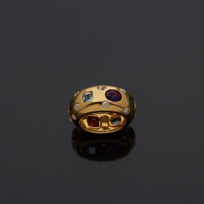 null Yellow gold ring, 18k 750‰, set with fine stones (citrine, amethyst, tourmaline,...