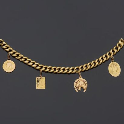null Bracelet in yellow gold, 18k 750‰, bracelet with four medals (one in metal),...
