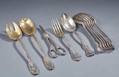null Lot in silver and vermeil, 1st title 950‰, including a salad servers, a pair...