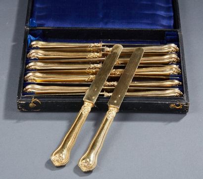 12 fruit knives in vermeil with silver handles,...