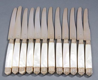 12 vermeil fruit knives silver blades, 1st...