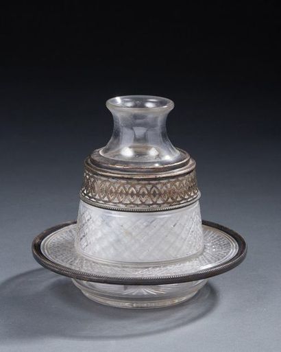 Small carafe and its glass holder, silver...