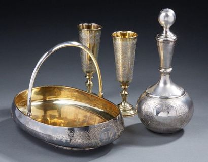 null Small silver carafe 84 zolotniki ( 875‰ ), resting on the bottom, engraved with...