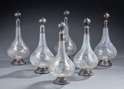 Six silver-mounted decanters, 1st title 950‰,...