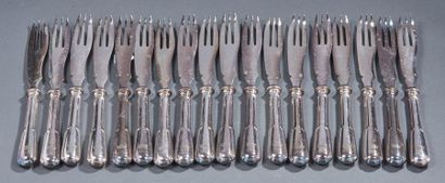 null 18 melon forks in silver plated metal, net model, engraved with a baron tor...