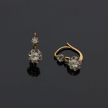 Pair of so-called sleeper earrings in polychrome...