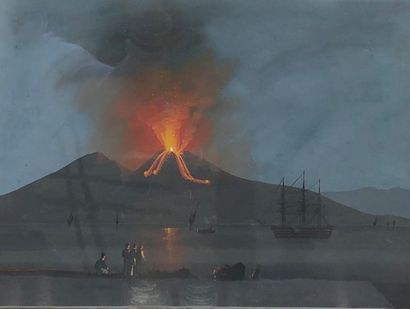 null Ecole Napolitaine
Le Vésuve en éruption
Gouache, titrée "Eruzione del 1860"
31...