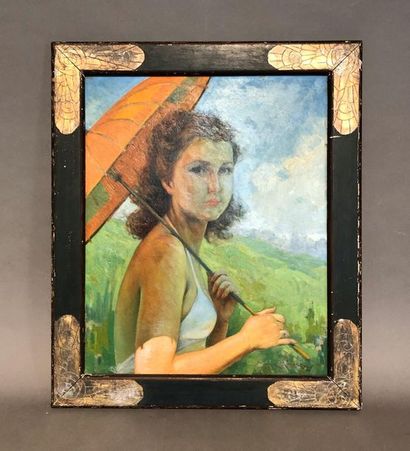 null Maurice MILLIERE (1871-1946)
Jeune femme à l'ombrelle
Huile sur panneau, signé...
