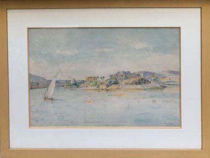 null Henry BACON (1839-1912)
Felouque aux abords du temple de Philae 
Aquarelle sur...