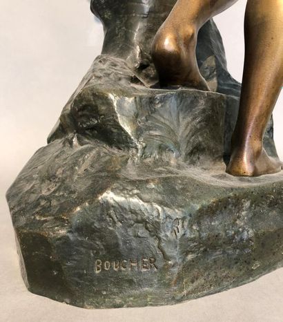 null Alfred BOUCHER (1850-1934)
Allégorie de l’Histoire
Bronze à double patine, médaille...