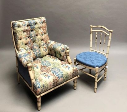 null Fauteuil et chaise de style Napoléon III
En bois peint à l’imitation du bambou,...