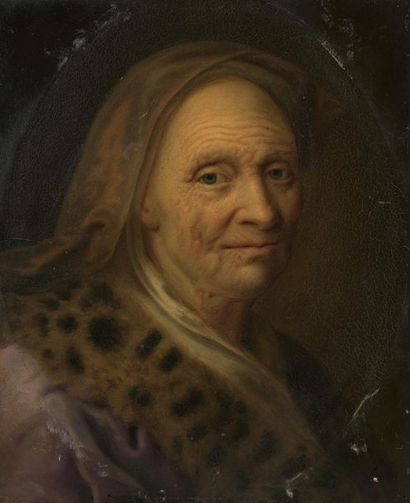 null D'après Balthasar DENNER (1685-1749)
Portrait de femme à la fourrure. 
Procédé...