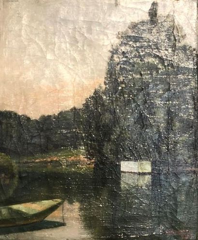 null Jules HENAULT(1859-1909)
Bord de rivière avec barque
Huile sur toile signée...