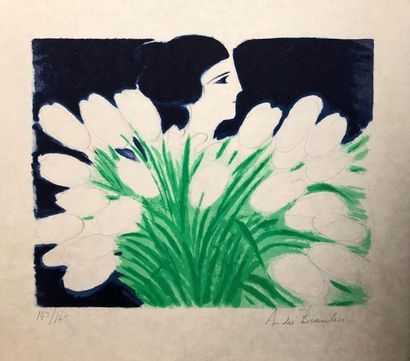 null André BRASILIER (1929)
Chantal au bouquet
Lithographie sur papier japon nacré,...
